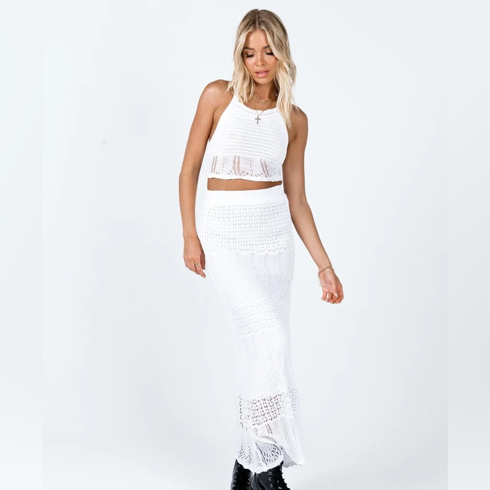 White Crochet Crop and Maxi Skirt Set - Picture 2 of 7